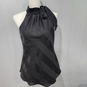 New York and Company Ties at Neckline Beautiful Top Blouse Black Szs Small